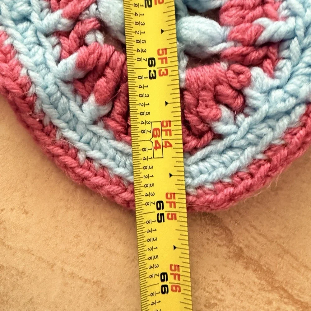 Hand Crocheted Striped Afghan Blanket Scalloped Edge Blue Pink 50x65 Crochet‎